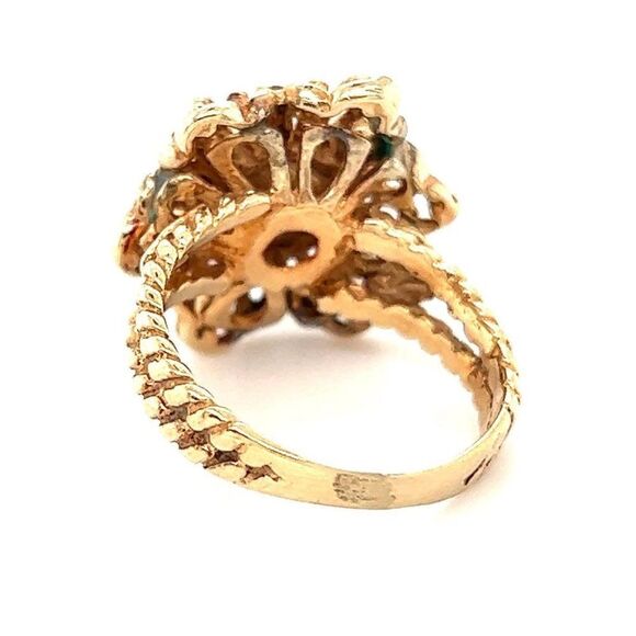 10k Vintage Flower Shaped Pearl Surrounded With Blue Sapphires Ring - Picture 8 of 13